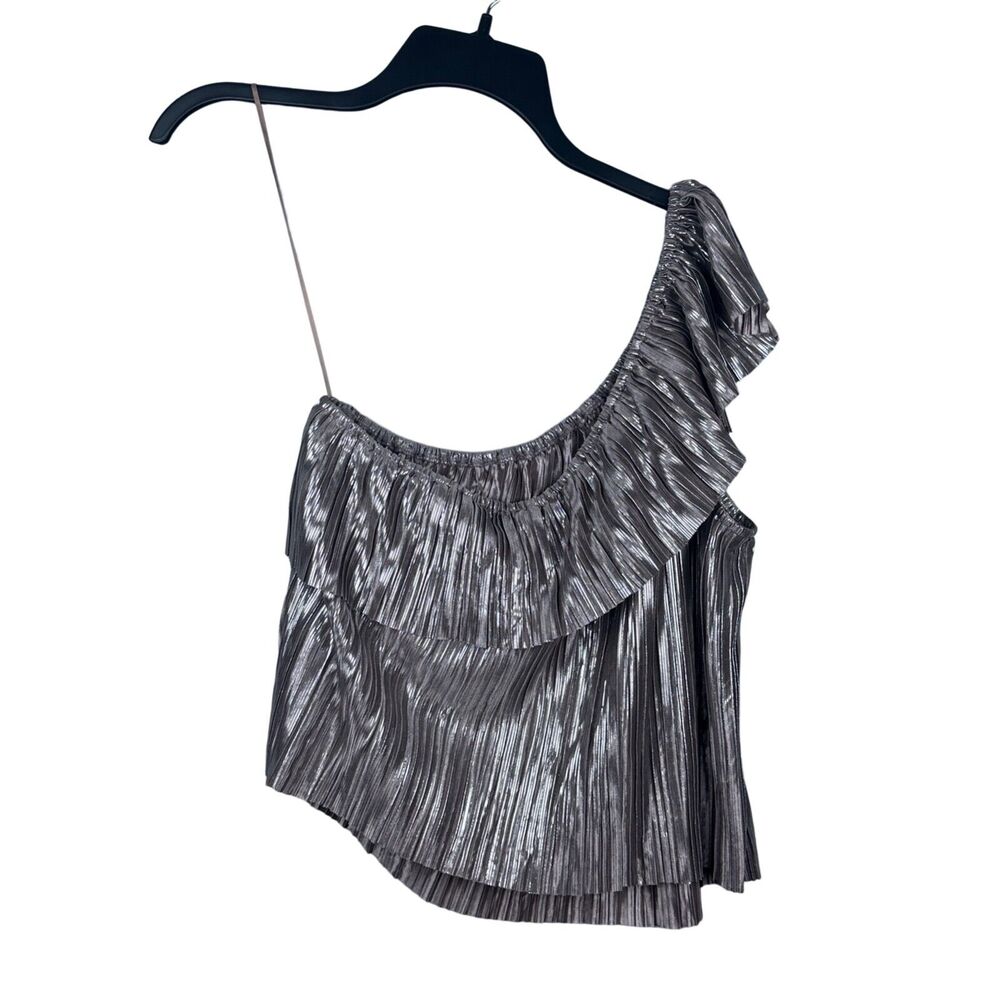 Guess Bobbi and Bricka NWT Pink Shimmer One Shoulder Pleated Blouse‎ Size Medium
